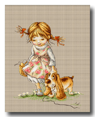 bambina con cane punto croce