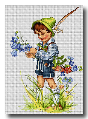 bambino con fiori punto croce